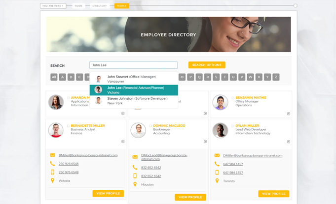 screenshot of Bonzai Intranet